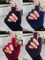 Girls Soft Half Finger Gloves Plush Fingerless Gloves
