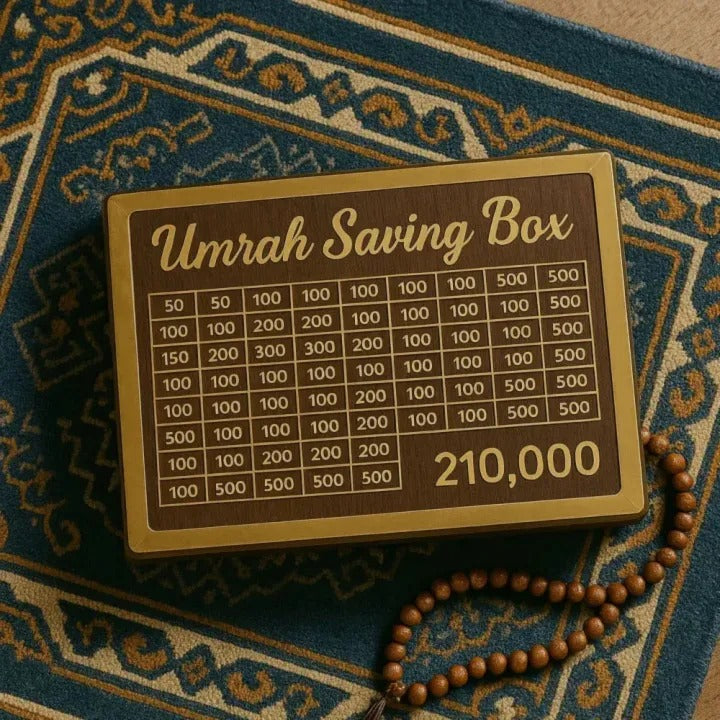 Barakah 280-Day Umrah Savings صندوق – Islamic Wooden Hajj & Umrah Goal Planner Box