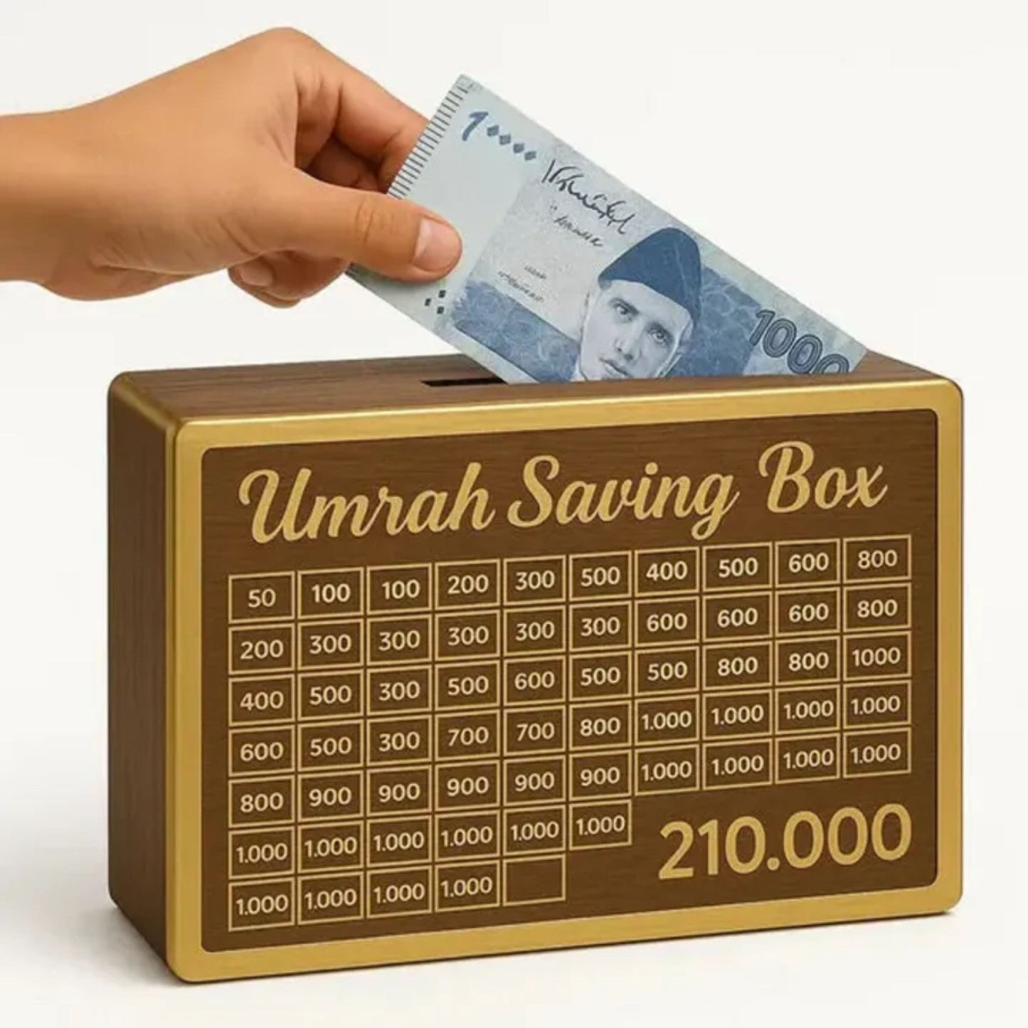 Barakah 280-Day Umrah Savings صندوق – Islamic Wooden Hajj & Umrah Goal Planner Box