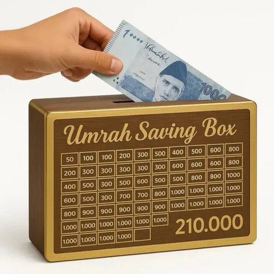 Barakah 280-Day Umrah Savings صندوق – Islamic Wooden Hajj & Umrah Goal Planner Box