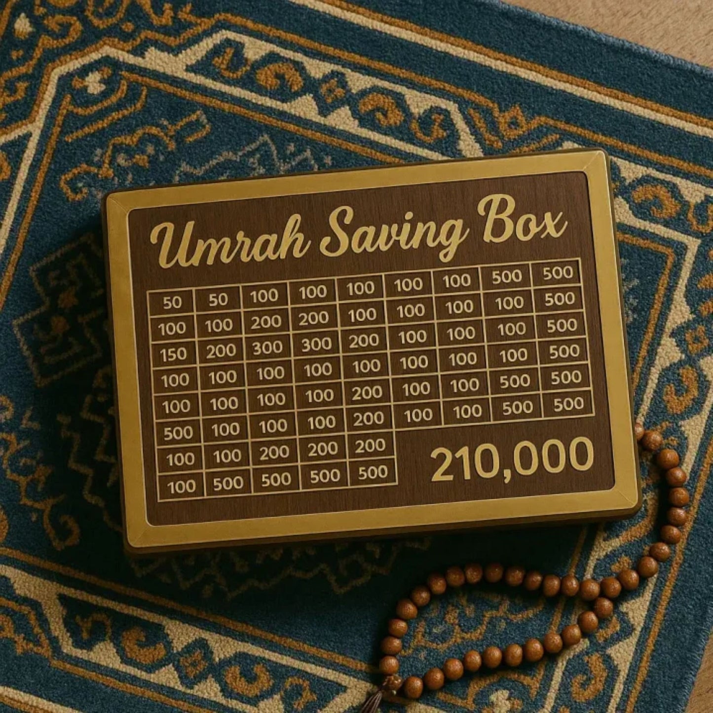 Barakah 280-Day Umrah Savings صندوق – Islamic Wooden Hajj & Umrah Goal Planner Box