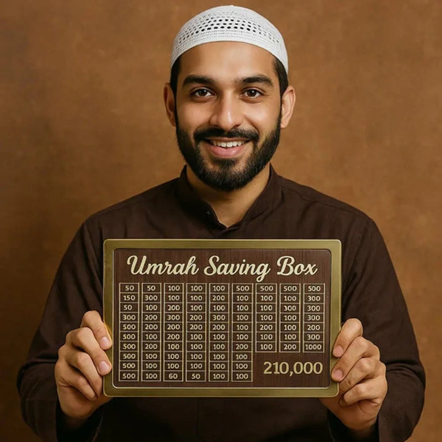 Barakah 280-Day Umrah Savings صندوق – Islamic Wooden Hajj & Umrah Goal Planner Box