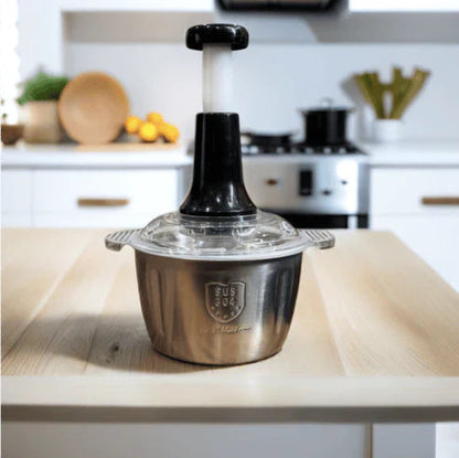 QuickPress Pro Manual Food Chopper – 5 Blade Hand Push Cutter